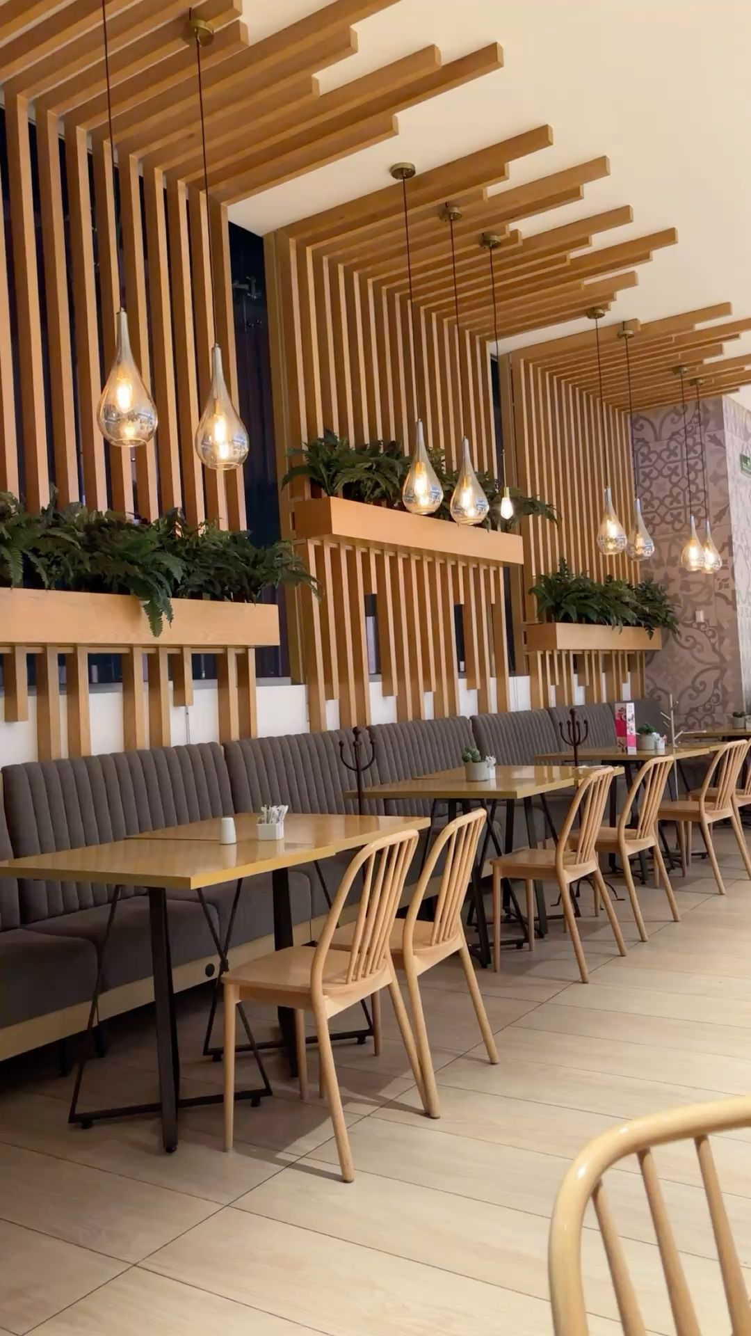 Luxury Fine Dining Hall with Polished Concrete & Wood Slat Partitions #24